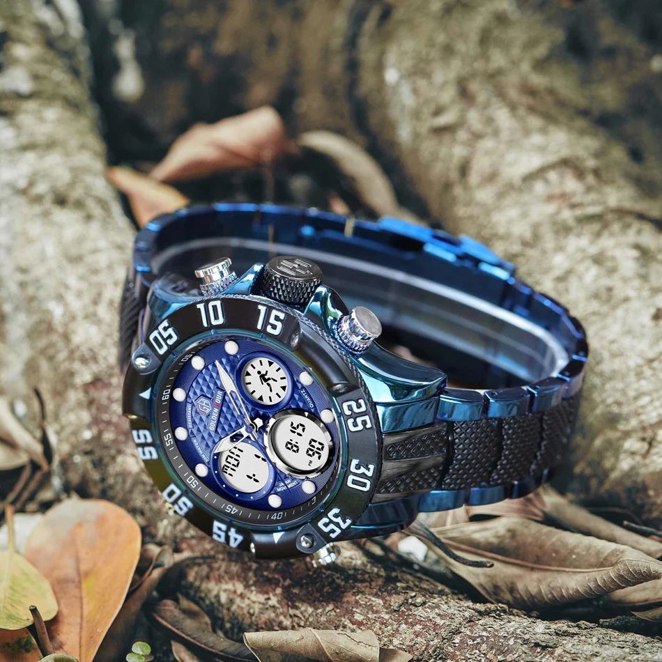 GOLDENHOUR Männer Militär Sport Uhr Männer LED Analog Digital Uhr Armee Edelstahl Quarz geschenk_voghion.com