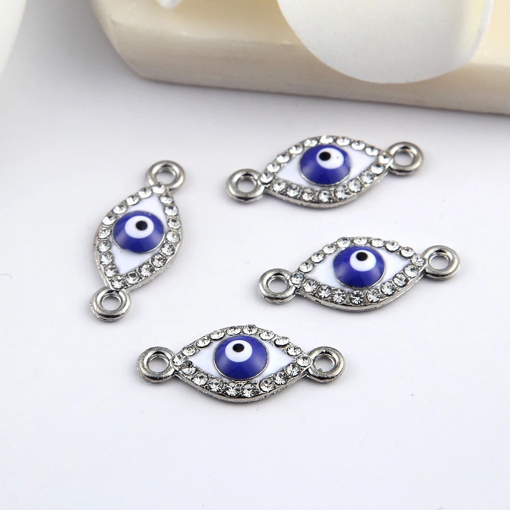 

10pcs Silver Plated Blue EYES Beads Connector Rhinestones DIY Bracelet Necklace 20*8mm