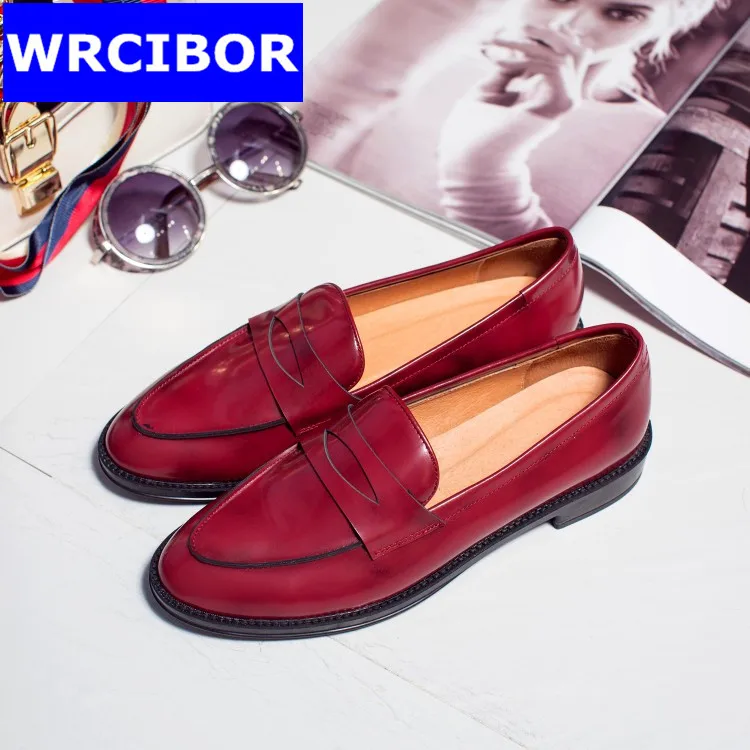 Genuine leather Vintage British Style font b Women b font Oxfords Flats shoes pointed Toe Creepers