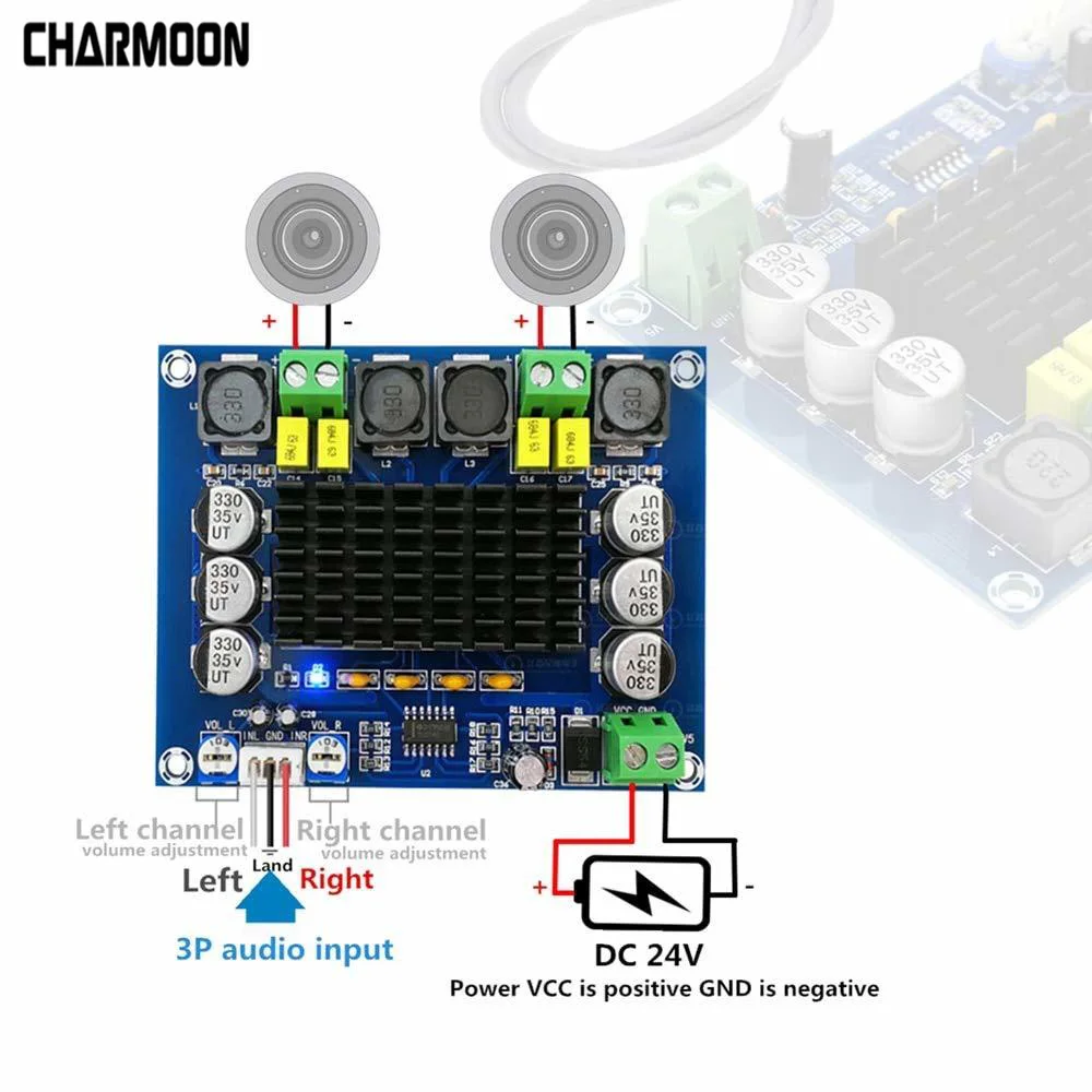

TPA3116D2 Dual-channel Stereo High Power Digital Audio Power Amplifier Board 2*120W XH-M543