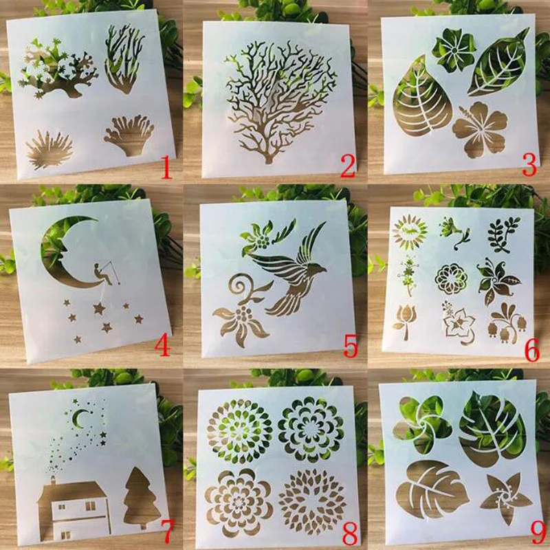 

9pcs/Set Openwork Stencil DIY Scrapbooking Photo Album Decorative Embossing Bullet Journal Accessories Template Drawing Reusable