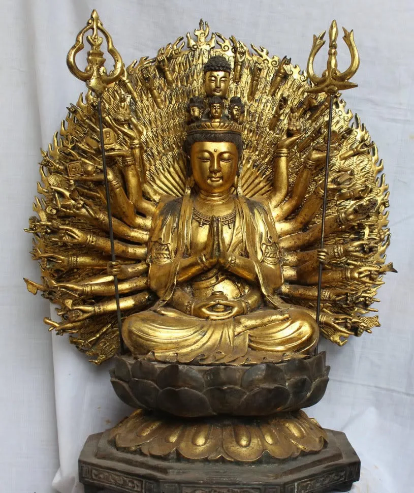 

24" Tibet Tibetan Bronze Gilt 1000-Arms Avalokiteshvara Kwan-yin Goddess Statue