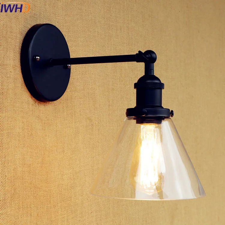 Iwhd Glass Iron Vintage Wall Sconce Loft Retro Bedroom Light Wandlamp