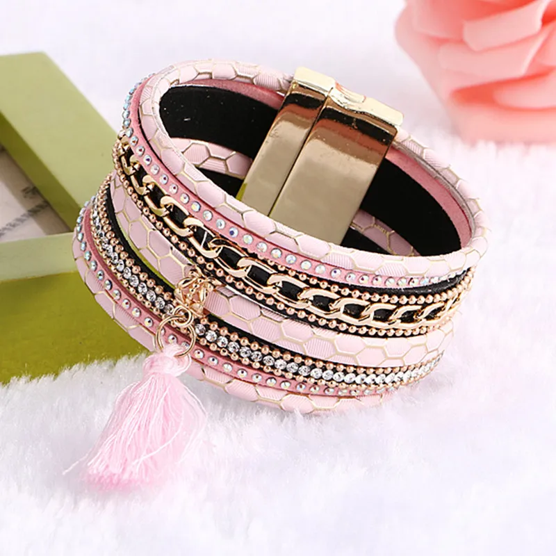 

Multilayer PU Leather Bracelets for Women Men Jewelry 2017 Magnetic Tassel Pulseira Feminina Fashion Charm Bracelets & Bangles