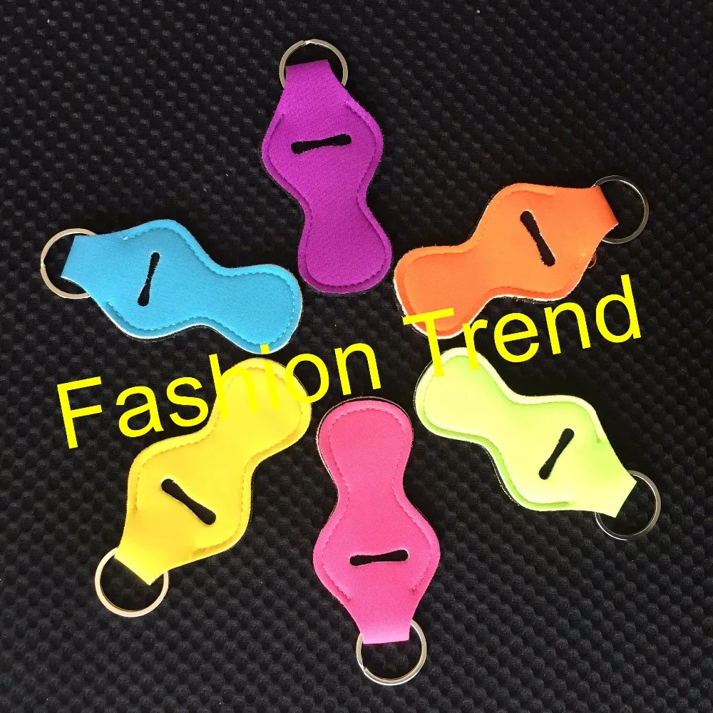 

300pcs/lot free shipping 6 Colors In Stock Blank chapstick sleeve key holder keychain neoprene