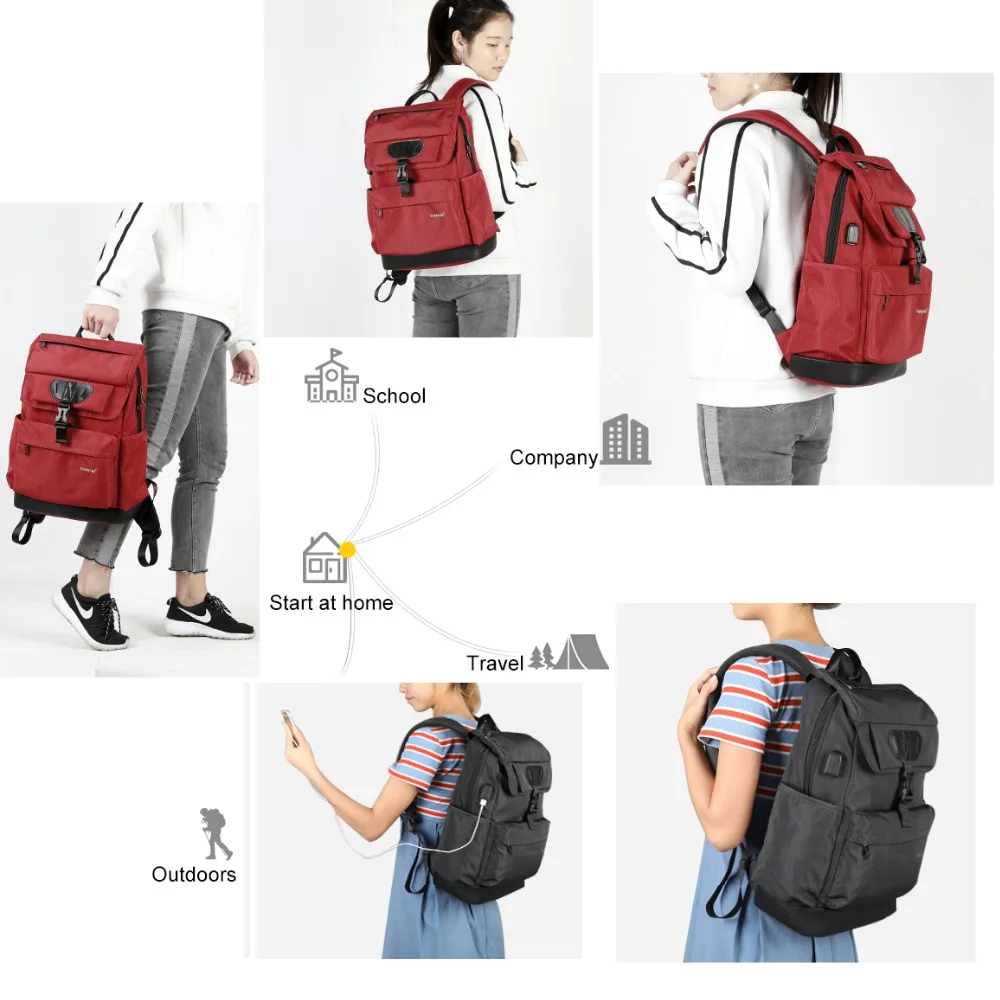 Tigernu de moda de la marca Slim mujeres de carga USB Mochila hombre 15,6 ordenador portátil Mochila escolar para los niños las niñas bolsa Mochila