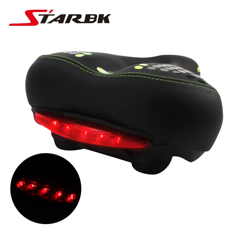 

STARBK Bicycle Saddle Soft Thicken Wide Bicycle Saddles Seat + Rear Light Cycling MTB Cushion Wide Bike Saddle With Tailight