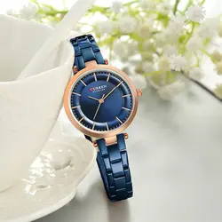 Брендовые женские часы минималистичные кварцевые часы из розового золота с браслетом для дам Повседневные синие женские часы для девочек