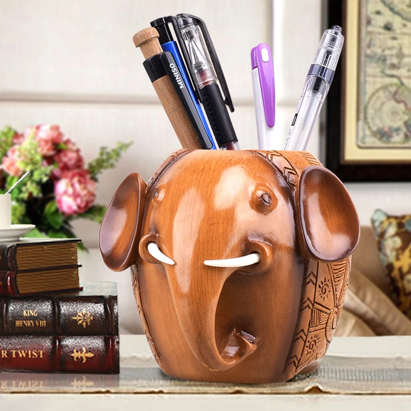 1 Pc/Lot Classic Artisitc Resin Elephant Shaped Pen Holder for School