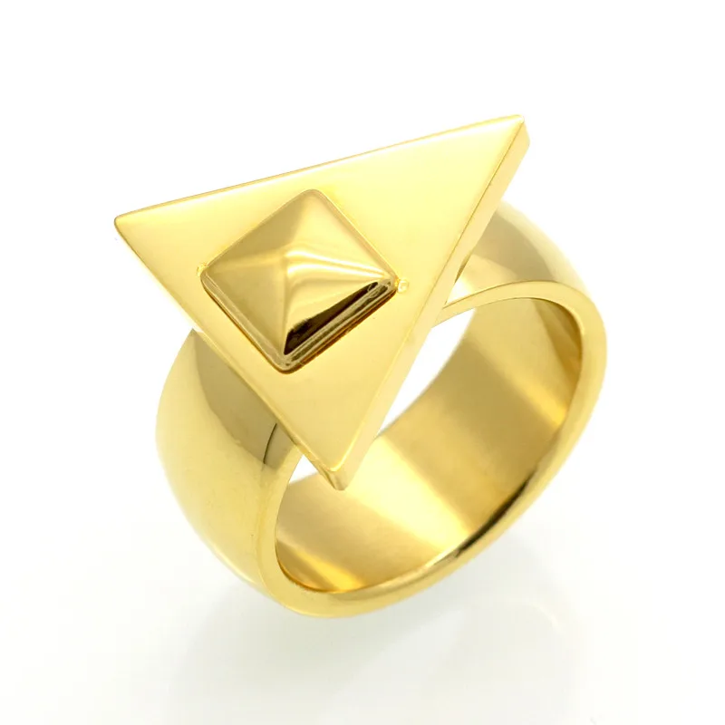 

2019 Best Unisex Triangle Stainless Steel Punk Finger Rings For Women Rose Gold Color Convex Nail Female Ring anillos bijox