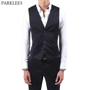 

Brand Mens Slim Fit Single Breasted Dress Suit Vest Gilet Homme 2018 Hight Quality Anti-wrinkle Vest Waistcoat for Business Man