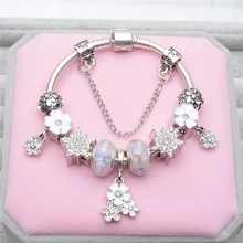 No Logo Pulsera Europea Charms Crystal Rhinestone Beads Adapta A Las Pulseras Europeas DIY Joyería De Moda Romántica 16-21 cm