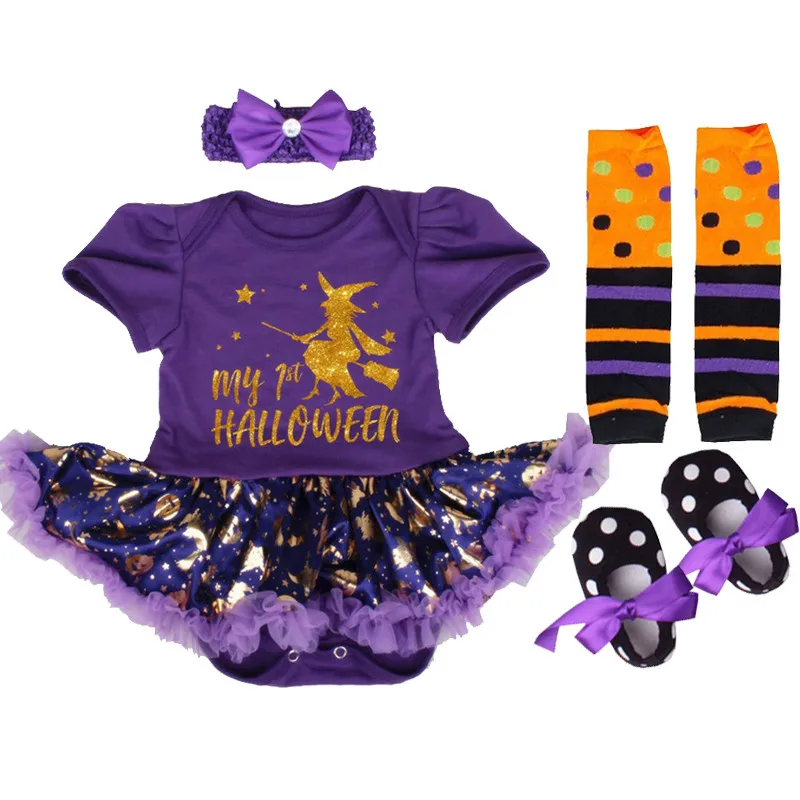 Костюмы для хэллоуинская пачка, Детский комбинезон-пачка с черепом, повязка на голову, носки, комплект детской одежды из 4 предметов, костюмы для хэллоуинская пачка для девочек - Цвет: as photo