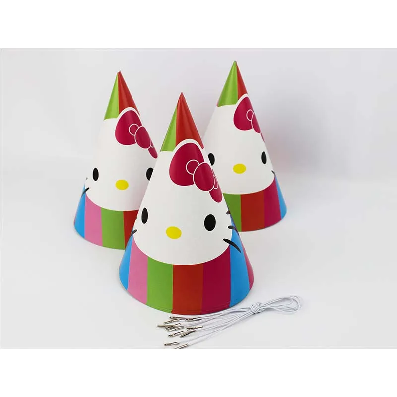 Тематический набор посуды в стиле hello kitty, украшение для дня рождения, Детские воздушные шары, чашки для салфеток, скатерть и флаги, соломенные вечерние принадлежности - Цвет: hat 6 pcs