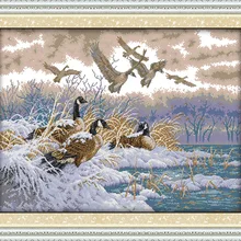 Летающие птицы в снежный день холст DMC Счетный Набор для вышивки крестом Набор для вышивки рукоделие