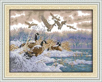 

The flying birds in snow day Canvas DMC Counted Cross Stitch Kits printed Cross-stitch set Embroidery Needlework