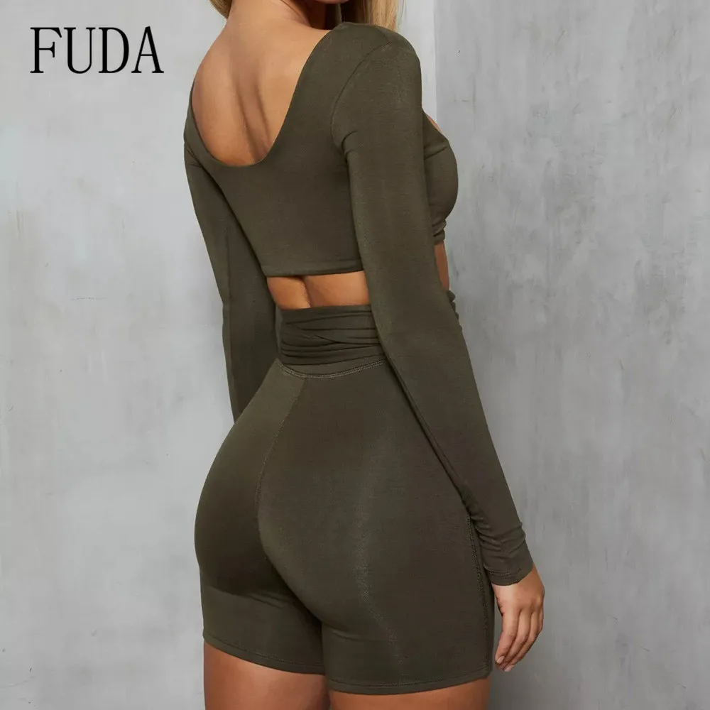FUDA Women Jumpsuits Fashion Long Sleeve Hollow Out Two Pieces Black Playsuits Autumn Bodycon Bandage Rompers with Waist Belt FUDA Women Jumpsuits Fashion Long Sleeve Hollow Out Two Pieces Black Playsuits Autumn Bodycon Bandage Rompers with Waist Belt
