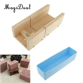 

Handmade Wood Soap Cutter Precision Cutting Trimming Box + Rose Pattern Rectangular Silicone Soap Loaf Mold Cake Toast DIY Tool