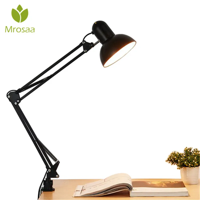

Mrosaa AC85-265V Flexible Table Lamp Swing Arm Clamp Mount Desk Lamp Office Studio Desk Light E27/E26 Black Led Bulb Lamps