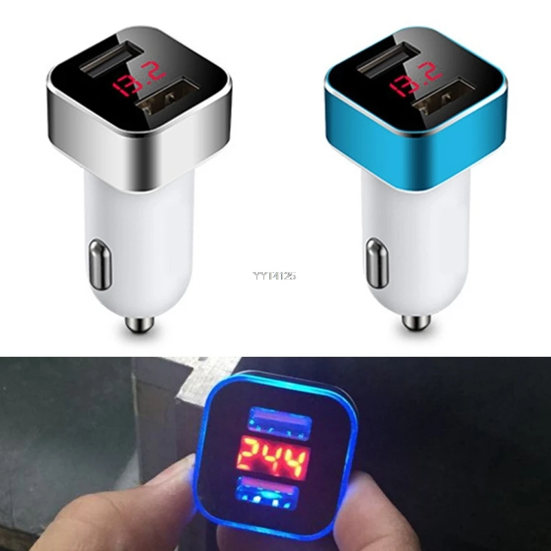 Dual USB Port Car Charger Smart LED Voltage Display Car