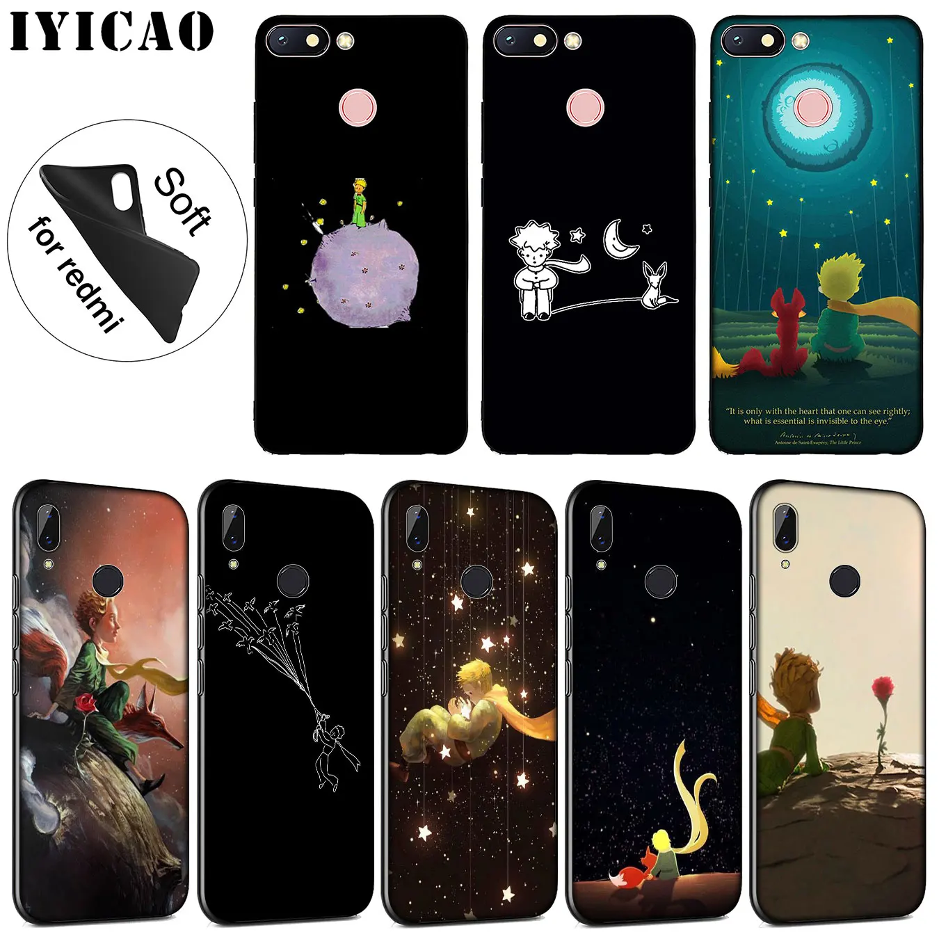 

IYICAO The Little Prince Soft Silicone Phone Case for Xiaomi Redmi 6A 5A Note 7 4 4X 5 Plus 6 Pro Black TPU Cover