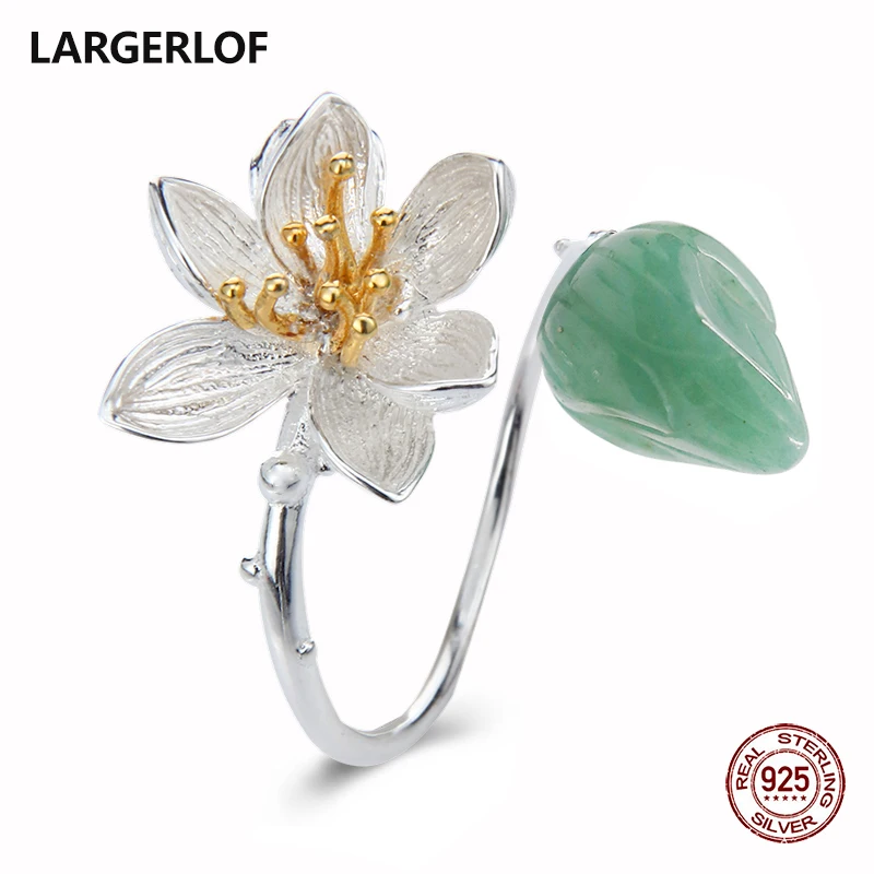 

LARGERLOF 925 Sterling Silver Rings For Women Jade Adjustable Ring Handmade Silver 925 Jewelry Silver Ring 925 JZ50010