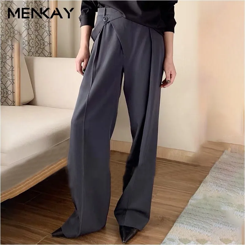 

[MENKAY] Casual Solid High Waist Women Pants Button Big Size Long Trousers Female Korean Spring 2019 Fashion Clothes New