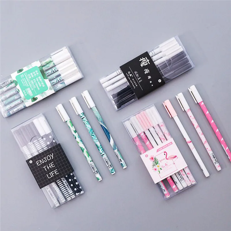 

6Pcs Cute Kawaii Flamingo Sakura gel pens for writing durable black ink signature pen ballpoint pen 0.5mm office school supplies