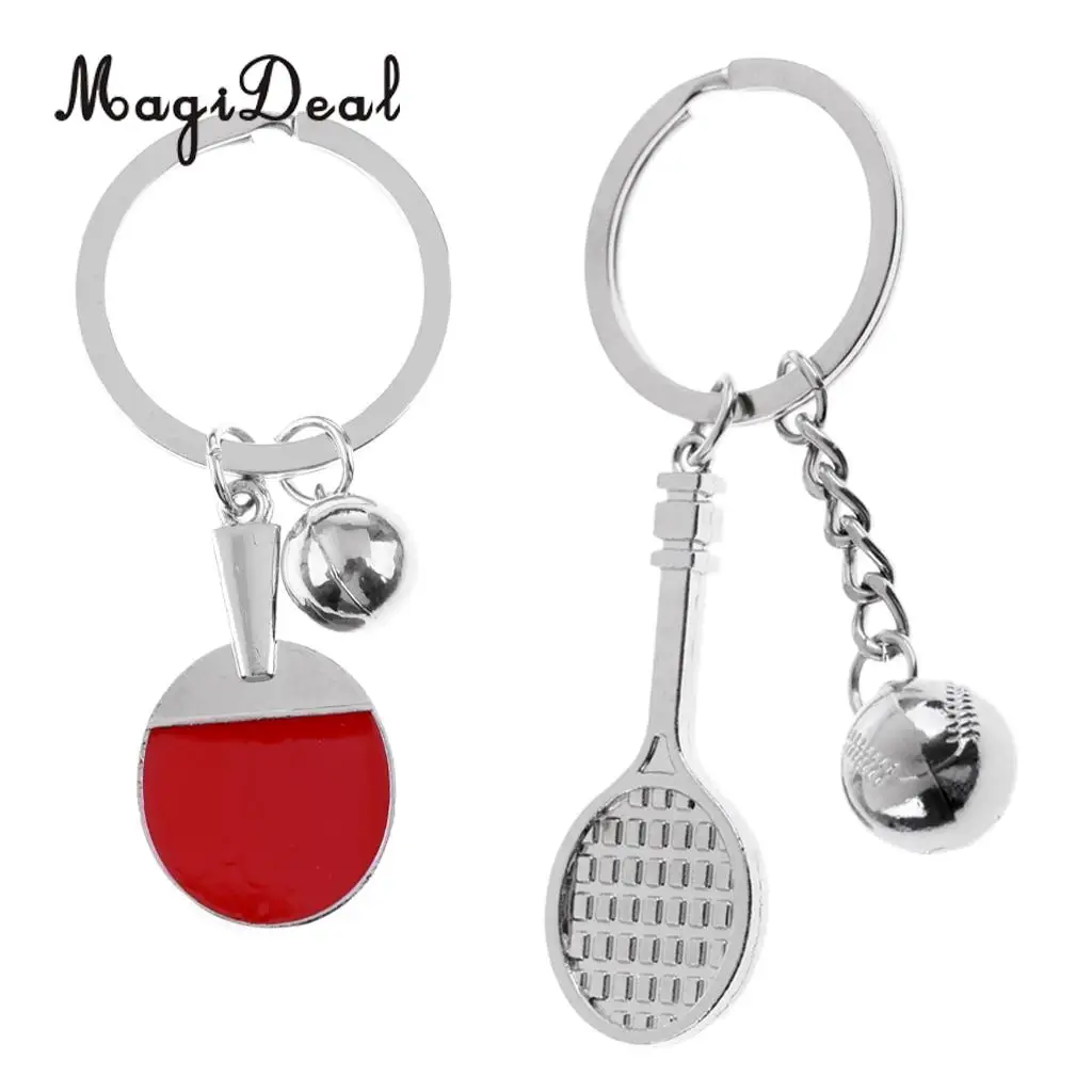 MagiDeal 2 Pieces Sturdy Alloy Tennis Racket Style Keychain Table Tennis Paddle Keyring Bag Decor Gifts Souvenir