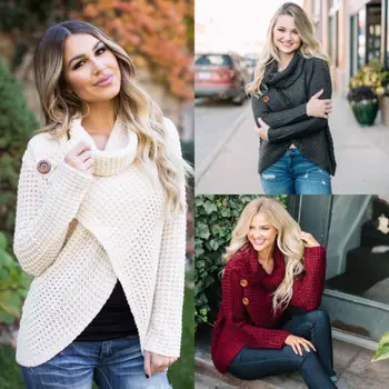 

Women's Long Sleeve Irregular Sweater Jumper Knit Wrap Top Cardigan Outwear Coat