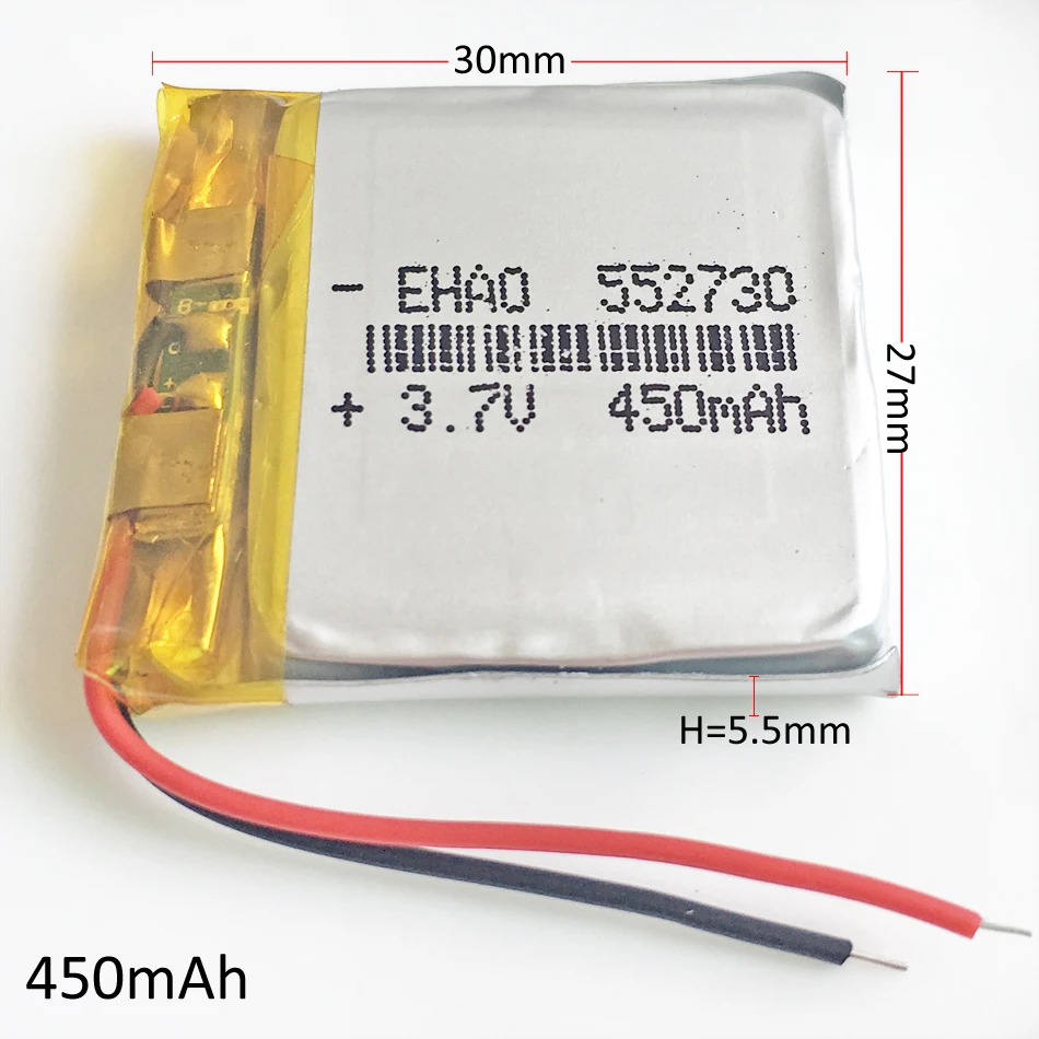 

3.7V 450mAh 552730 Lithium Polymer LiPo Rechargeable Battery Li ion cells For Mp3 smart watch PAD DVD E-book bluetooth headset
