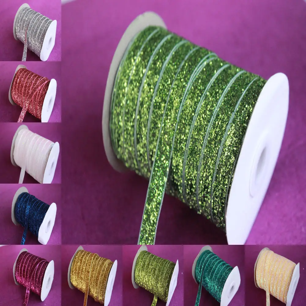 Wholesale! 50 yards 3/8 "10mm Sparkle Glitter Velvet Ribbon Headband