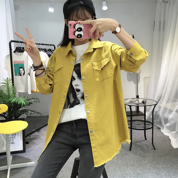 2018 Spring Autumn New Long Section Lapel Tassel Denim Jackets Women Loose Casual Long Sleeve Female'S Thin Basic Jacket Coats (7)