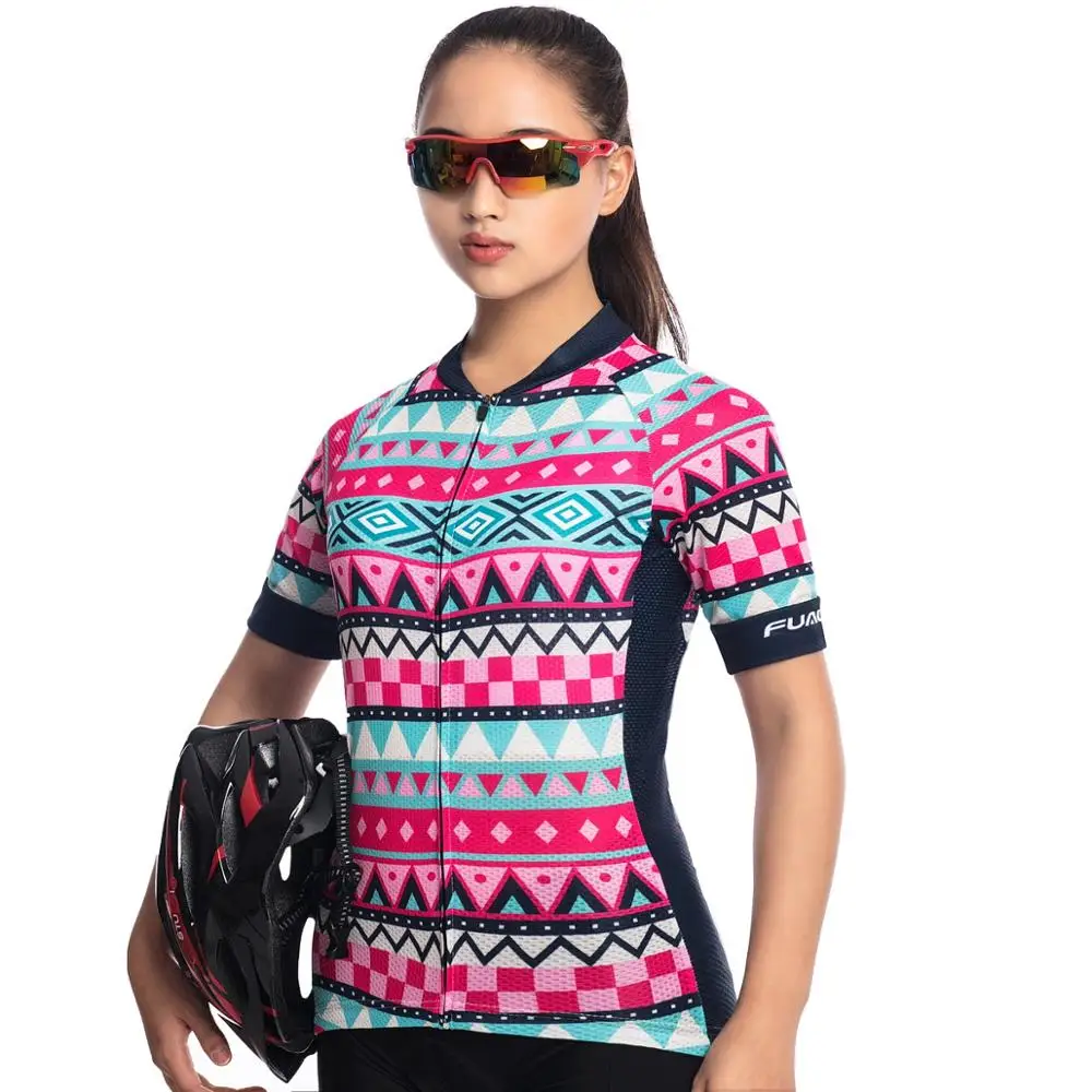 

FUALRNY 2018 Summer Women's Cycling Jersey Quick-Dry Short Sleeve Cycling Clothing Cycle Wear With Full Length Zipper