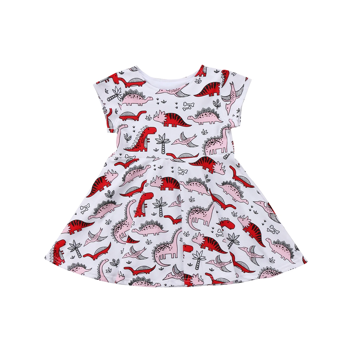 

Kids Baby Girls Cotton Animal Dinosaur Short Sleeve Dress Clothes Outfits Summer