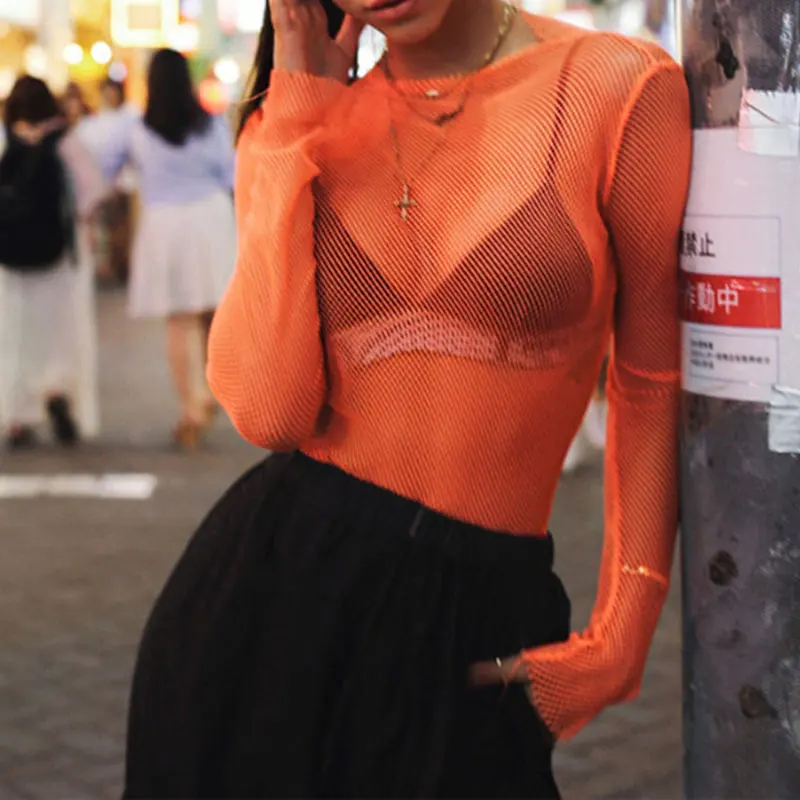 orange mesh crop top