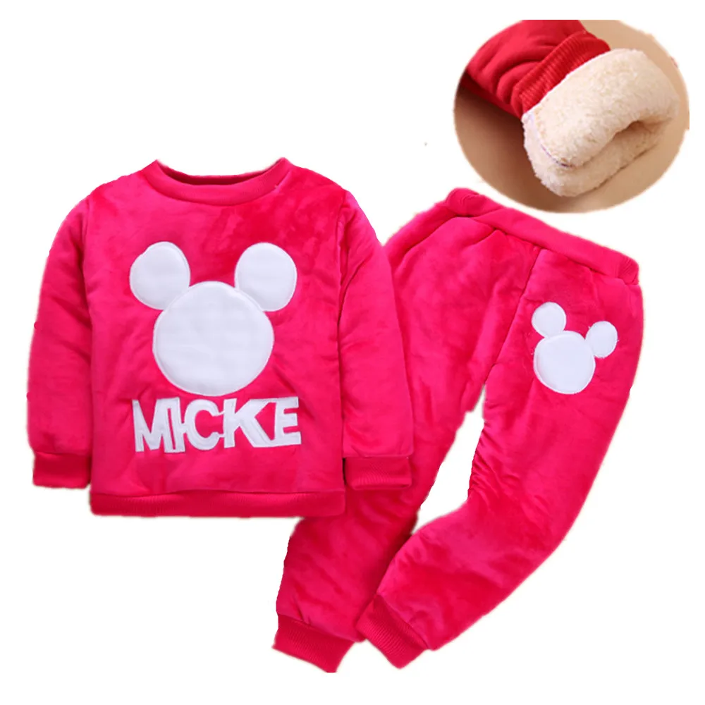 Одежда для малышей, новая зимняя детская одежда из двух предметов с бархатной подкладкой для мальчиков, костюм для девочек с Микки Маусом на 1, 2, 3, 4 года - Цвет: 2