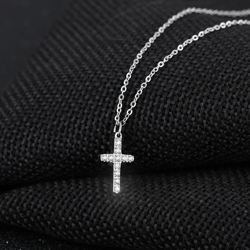 

Crystal Inlay Tiny Cross Necklace in Stainless Steel - Silver, Rose Gold