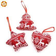 1PC DIY Red Heart&Star&Tree Ornaments Christmas Pendant Ornaments For Xmas Tree Decorations Kids Gift Christmas Party Supplies