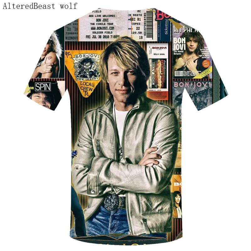 Мужская футболка с коротким рукавом Bon Jovi круглым вырезом в стиле панк рок