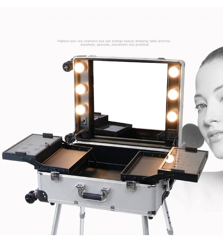 Новый косметичка светодиодный зеркало с подсветкой для макияжа дорожного чемодана художник Портативный туалетный столик с ноги прокатки