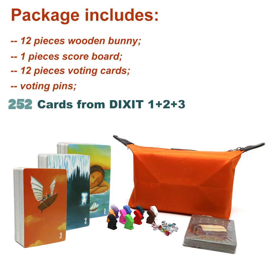 

2019 hot board game dixit 1 2 3 4 5 6 7 with wooden bunny Russian and English instruction cards game for kid home party fun