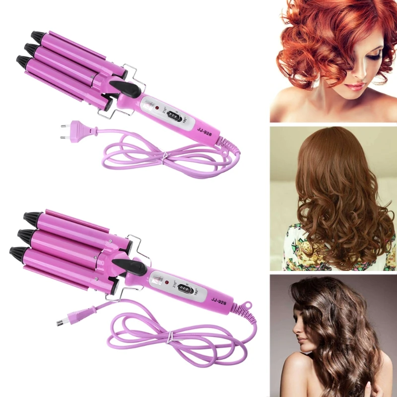 

EU Professional Hair Waver Wave Curler Ceramic Hair Curling Iron 3 Barrel Clamp Wave Curler
