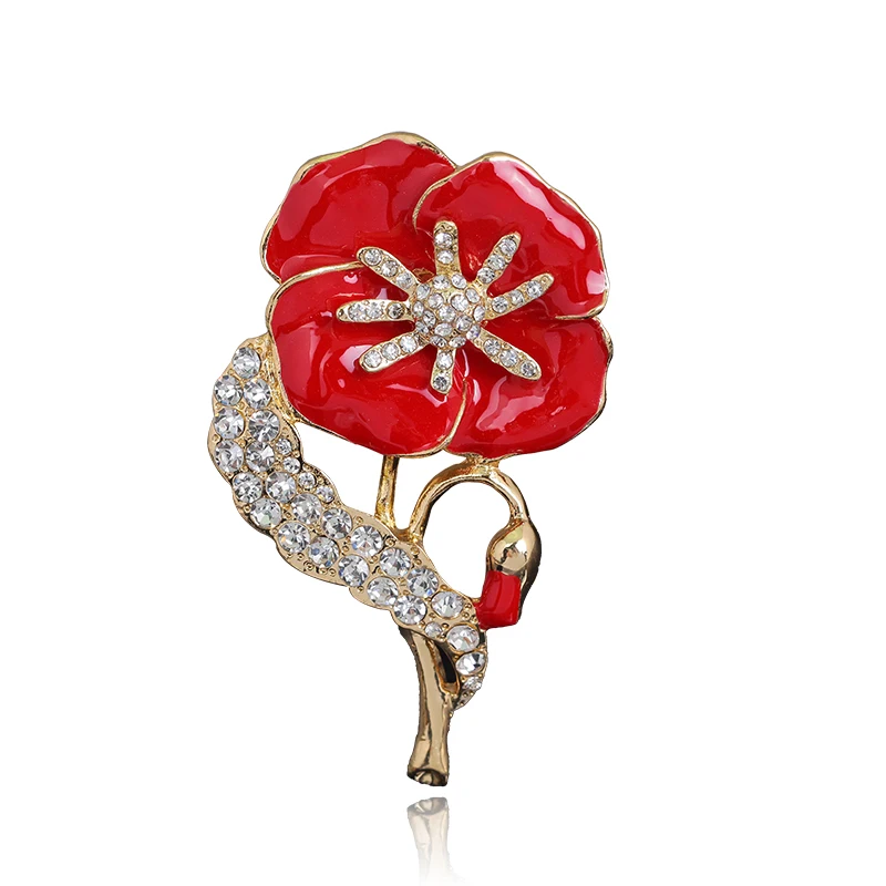 New Fashion Red Enamel Gold Tone British Poppy Brooch Flower Pin With