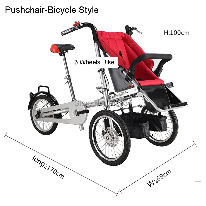 Perfect Whole set sell Folding Bike Pushchair+ 1 Shopping Basket 16" inch Baby Stroller 3 Wheels Mother Bike Convertible Stroller 3 in 1 4