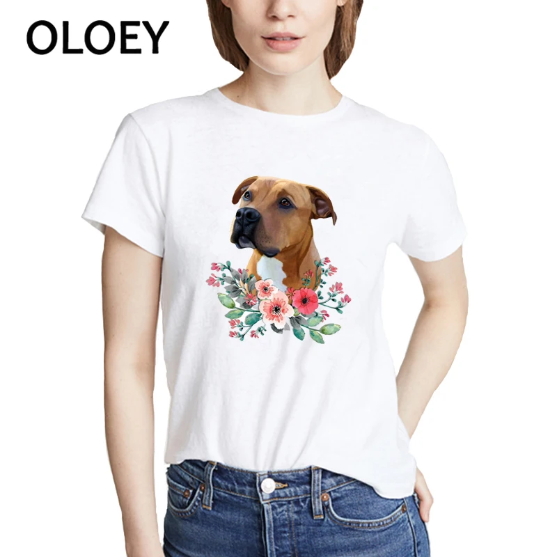 

Dog in flowers printed Women T Shirt kawaii streetwear vintage camisetas mujer tee shirt femme harajuku O-Neck casual Tops modis