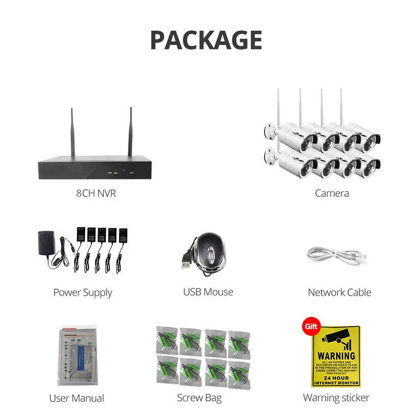 Wheezan CCTV система безопасности камеры Беспроводной NVR комплект 1080P 8CH домашний HDD wifi