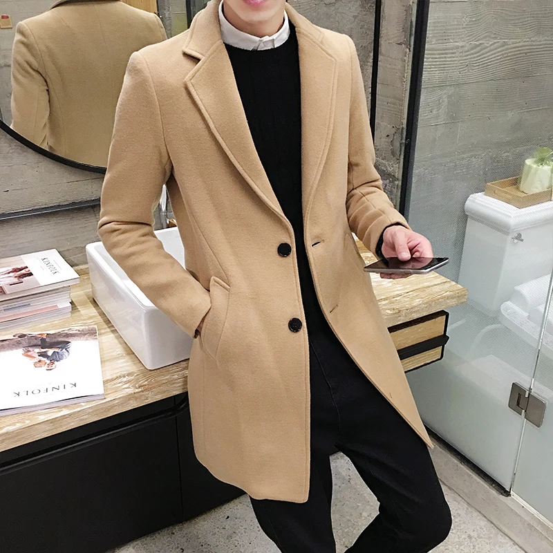 

2017 Winter Men In Long Coat Slim Woolen Coat , England Style Gentleman Tide Wild Men Coats , Thoughtful Christmas Gift