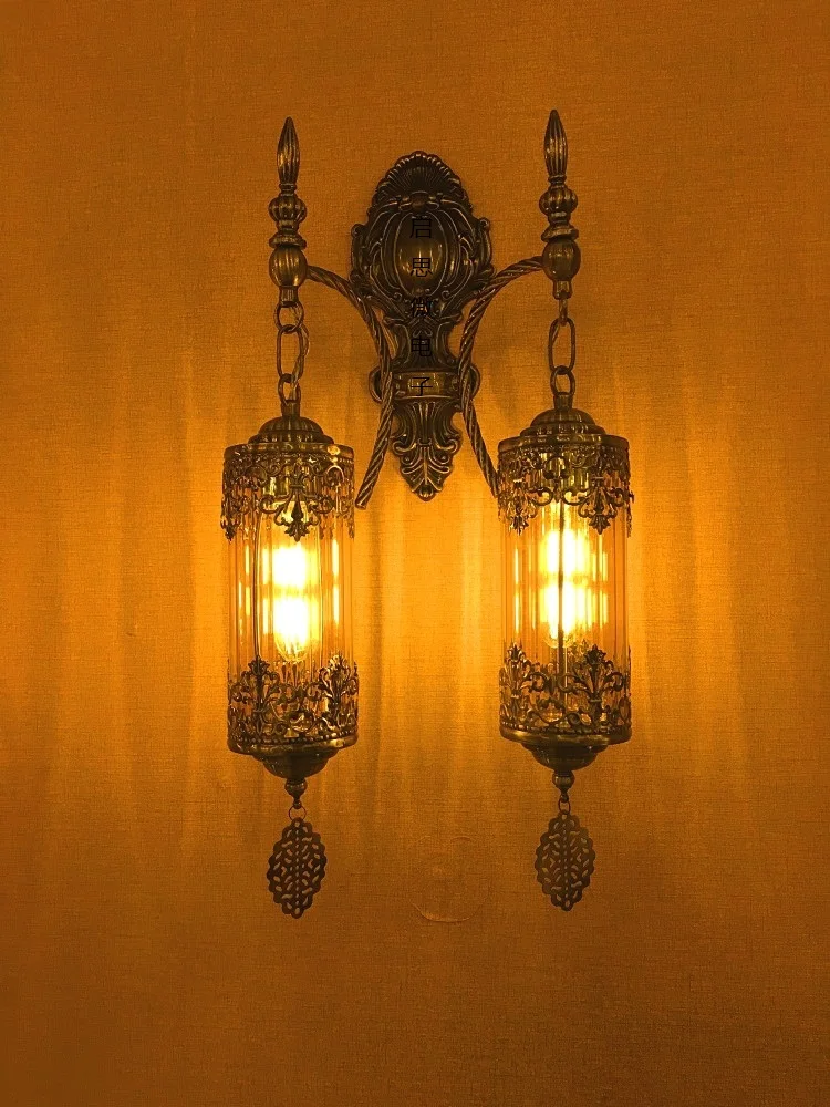 Средиземноморский стиль арт-деко турецкий настенный светильник с двумя головками ручной работы через резное стекло Романтический настенный светильник