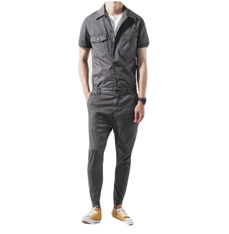 Топ бренд классический короткий рукав мужские комбинезоны Slim Fit Cargo Romper Одна